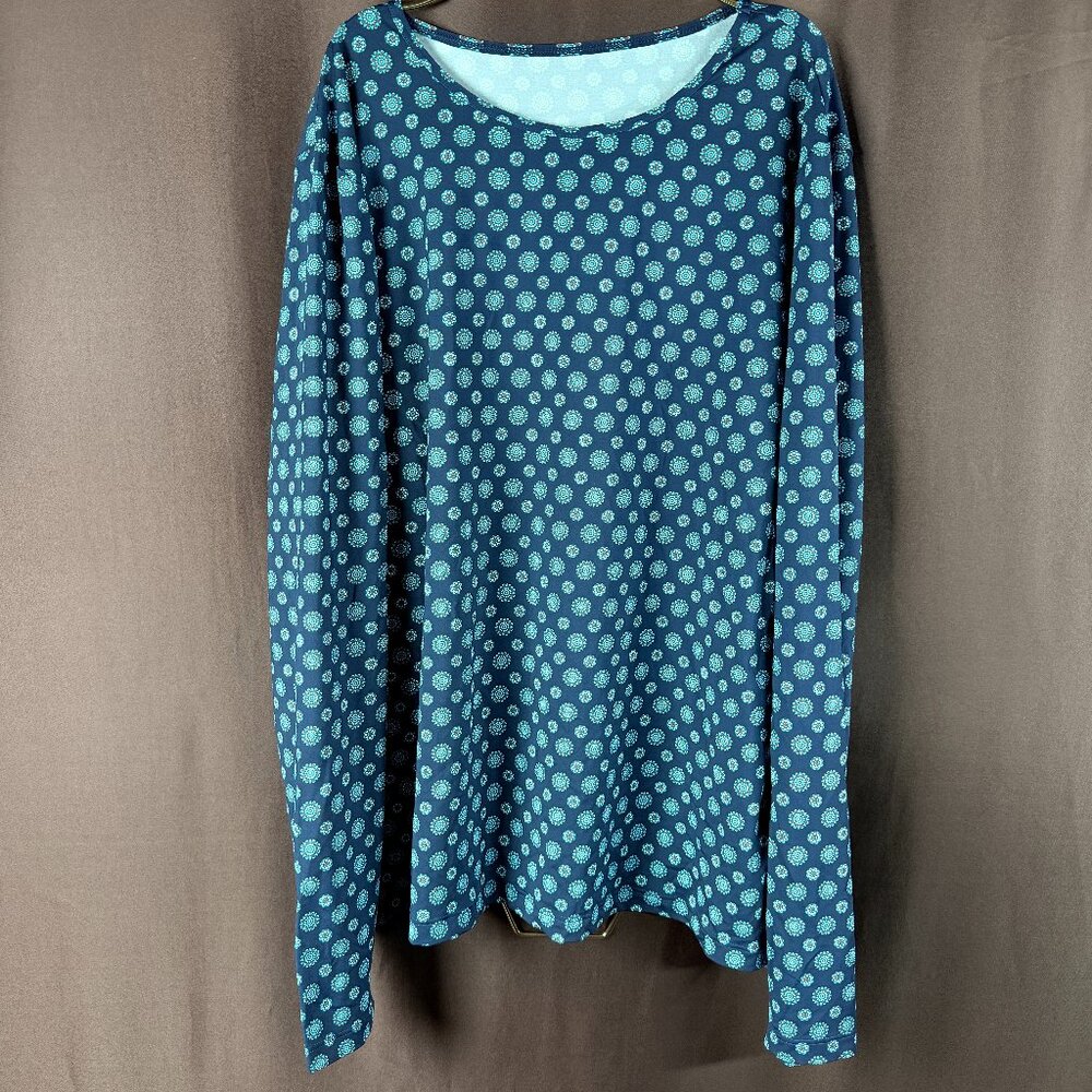 Lands' End Women's M-L LONG Navy Encircle Crew Neck Long Sleeve Relaxed Rash Gu